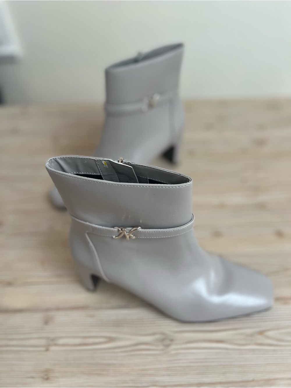 Nannette Light Gray Ankle Booties with Decorative Strap